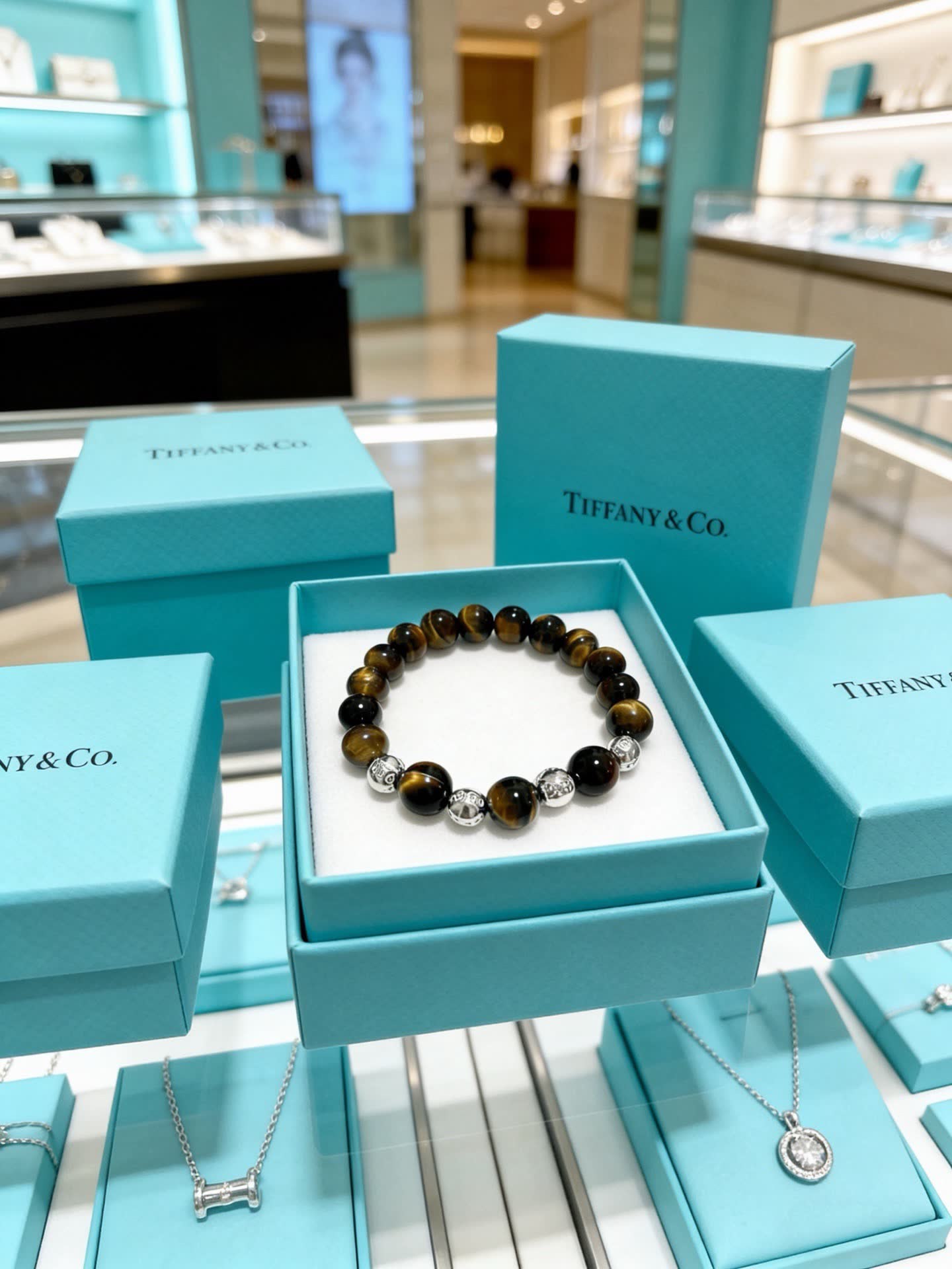 Tiffany & Co Tiger's Eye Gemstone Bracelet with Silver Accents